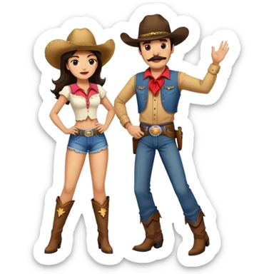 Man with dark hair and mustache line dancing with girl in western wear  sticker