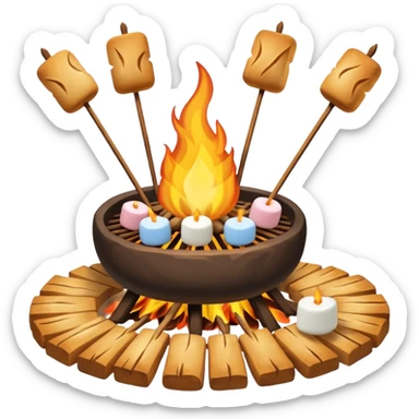 bonfire, with marshmallows on skewers, campfire sticker