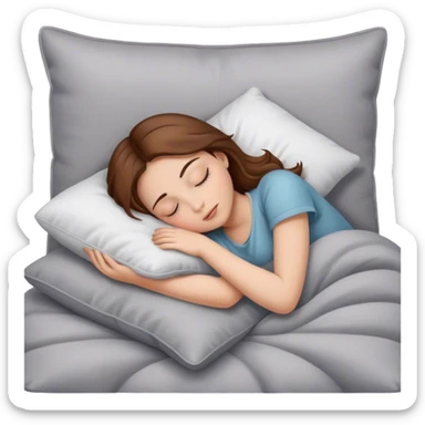 Girl with brown hair sleeping on gray pillow  sticker