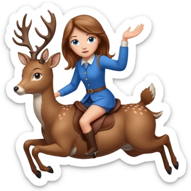 Girl with light brown hair and blue eyes riding a deer sticker