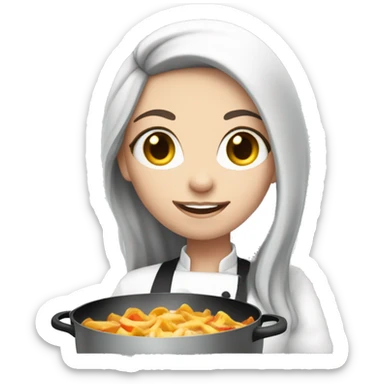 Pale girl with long black hair cooking  sticker