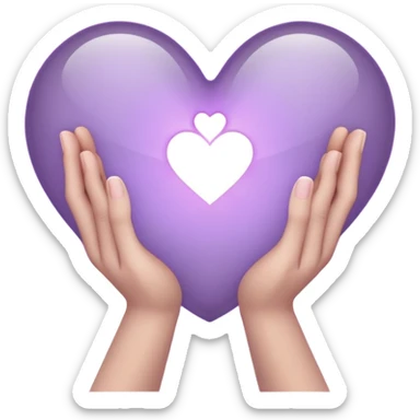 Hands joined in prayer with a pale purple heart sticker