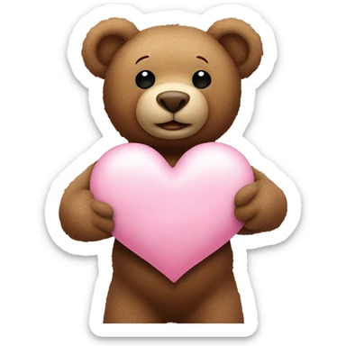 Teddy bear holding up a big pastel pink heart sticker