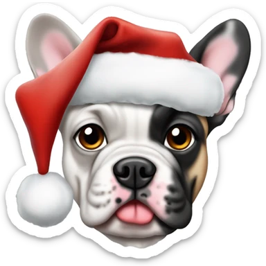 merle frenchbulldog with a christmas hat sticker
