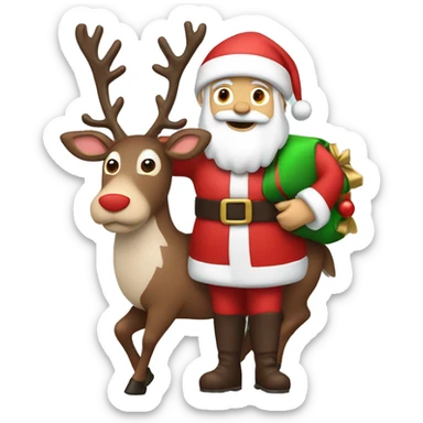 Santa with a reindeer on his back ￼ sticker