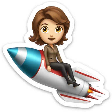white woman brown hair riding a rocket sticker