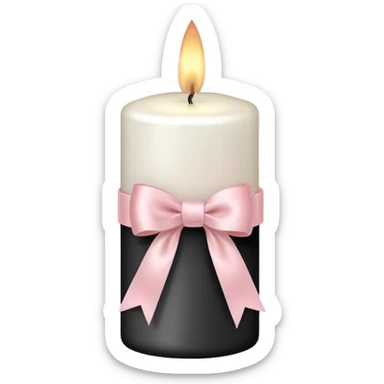 white candle with soft flame, pastel pink satin bow tied around candle, elegant minimal style, smooth wax texture, cozy romantic mood, 3D render, isolated on transparent background
 sticker