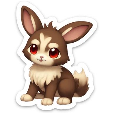 Cute, Chibi, Kemono-style, Anthro, Fur-Sona, Dark-Brown, Normal-type-Ground-type Tan-Rabbit-Fakémon with Dark-Red eyes, beige belly, beige paws, beige feet, beige freckles, full body sticker