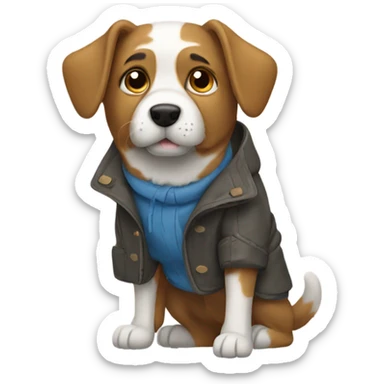 Dog wearing shoes and a coat  sticker