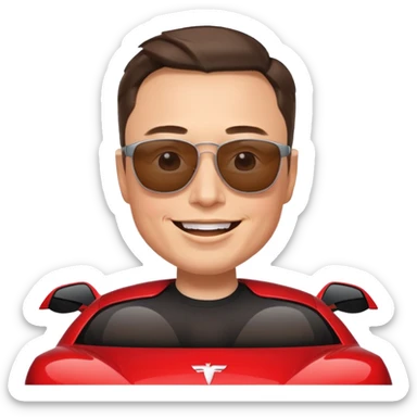 Elon Musk as an emoji, with sunglasses and a Tesla logo sticker