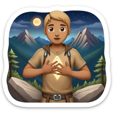 mountain crossroads trails with rocks  two trails—one illuminated,, and one shrouded in darkness, representing reaction. with hands on chest sticker