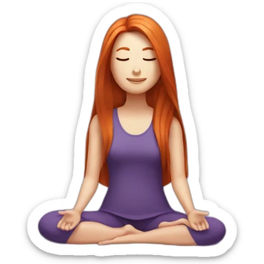 redhead white woman long medium straight hair, meditating on a violet blanket sticker