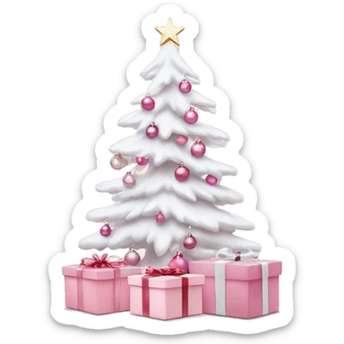 Light pink Christmas gifts under a white Christmas tree  sticker
