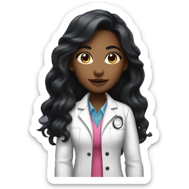 Black young beautiful female idol scientist with long black hair with pink accents sticker