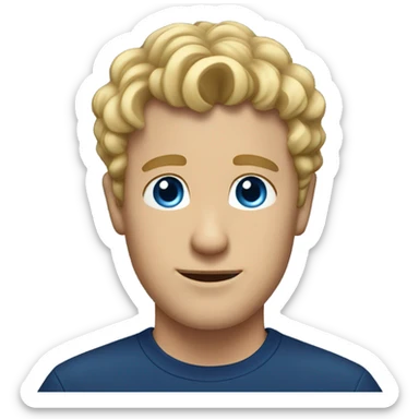 A man with short curly blonde hair, blue eyes, and a navy blue shirt.  sticker