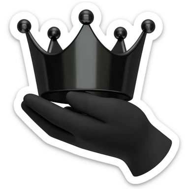 generate a black hand holding a black crown sticker