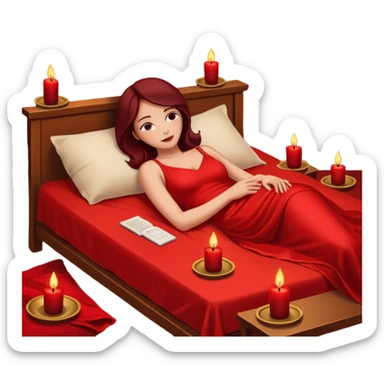 Low bed, red sheets, candles everywhere, woman reclining in shadowed control sticker