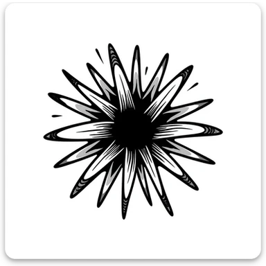 Interwoven lines forming a starburst with texture patterns – symbol of creative expression across mediums sticker