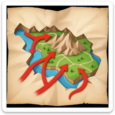 Add bold red arrows to the map, indicating an upcoming offensive attack strategy. Keep the emoji style and all original details. sticker