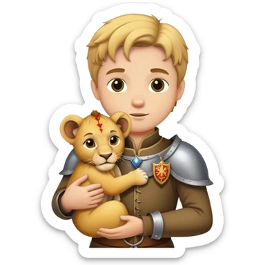 Little medieval duke with lion cub sticker