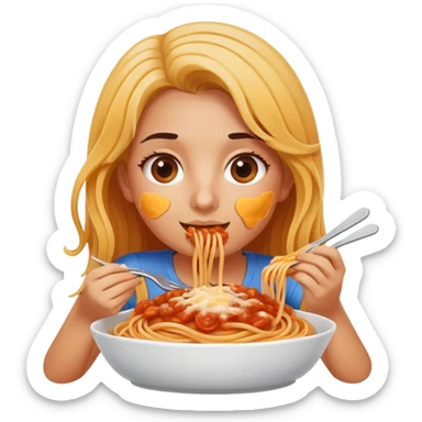 Girls eating spaghetti topped with cheese sticker