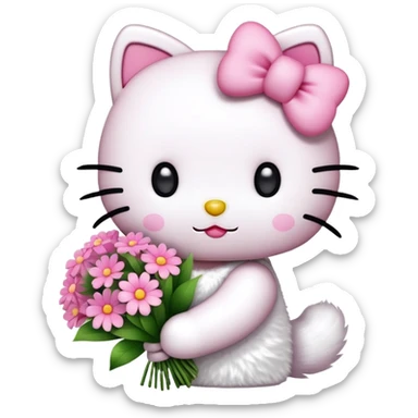 Hello Kitty holding a bouquet of pink flowers sticker