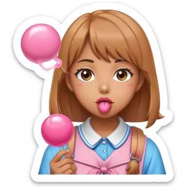 Anime style school girl blowing bubblegum sticker