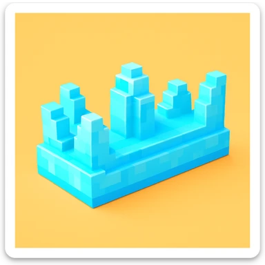 a small but long crown made of ice, Roblox-like cartoon style, blocky 3D, simplified, playful and shiny sticker
