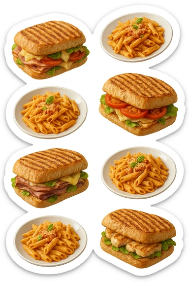 panini e pasta fluttuano in aria  sticker