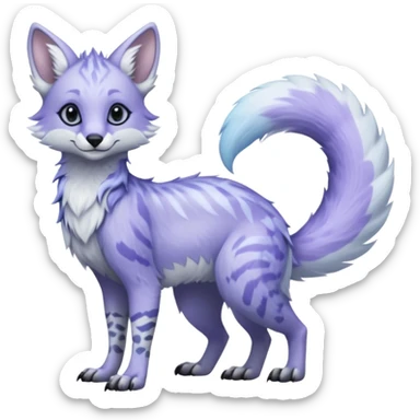 Feral Rare Fantasy   pale frost-lavender fur with shimmering icy highlights Vernid-Sergal-Genet-Trico-species by LiLaiRa, random markings, tufted tail, tufted ears, full body sticker