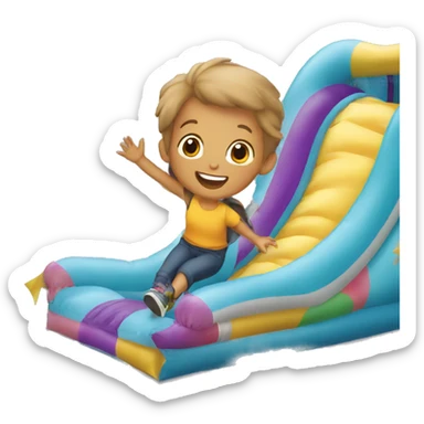 a child sliding on an inflatable slide sticker
