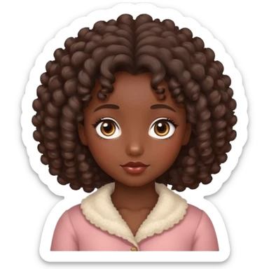 Parda, cabelo cacheado e volumoso, olhos grandes e puxados, bochechas rosadas, rosto inocente  sticker