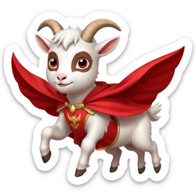 white female goat wearing a read cape like superman sticker