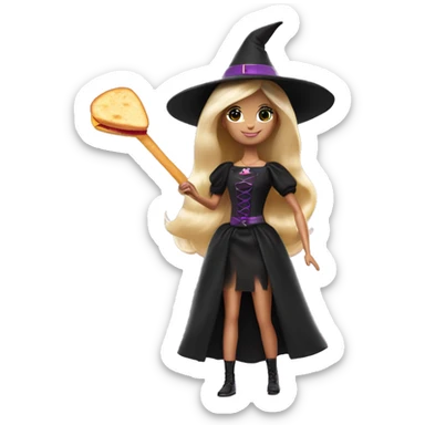 Barbie as a witch holding a grilled cheese sandwich in one hand and a scepter in the other sticker