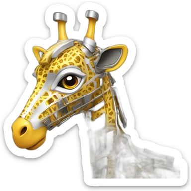 Una girafa robotica con patrones de circuitos brillantes en su piel, piernas con juntas móviles y piezas de metal relucientes sticker