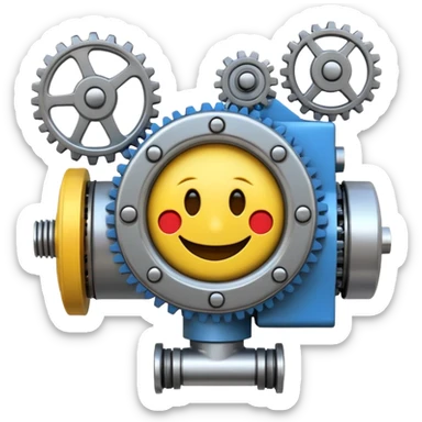 Industrial mechanical motor with a smiley face, emoji for the new electric music genre Motor breaks must be friendly and sellable sticker