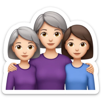 A mum with short Gray hair and her two adult daughters with brown hair sticker