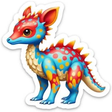 a colorful edgy cute vernid-fionbri-creature with splash patterns full body sticker