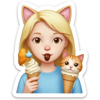 Kedi lie insanın birleşimi dondurma yyiyor sticker