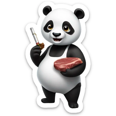 Panda holding a ribeye steak with a cigar in hand sticker