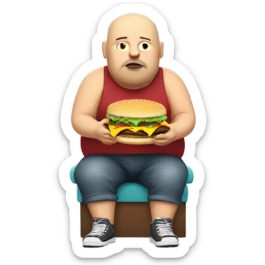 Fat bald man eating cheeseburger sticker
