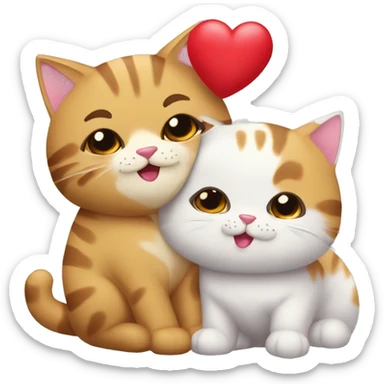 Dos gatitos besándose con un corazón en medio que diga "Te quiero muchísimo"  sticker