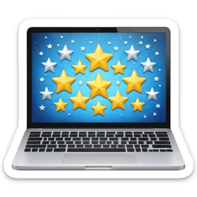 laptop open with screen showing five stars sticker