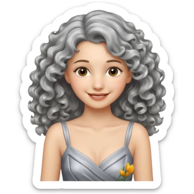 silver, wavy/curly hair shorter than shoulder-length smiling lady giving hug sticker