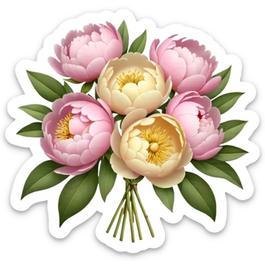 bouquet of peonies in soft pink, beige and yellow pastel colors sticker