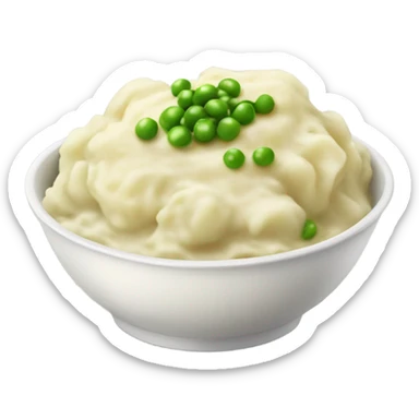 bowl of mashed potatoes with gravy and peas sticker