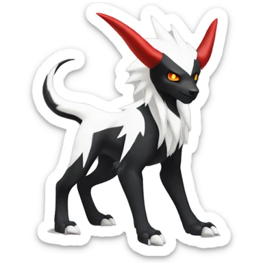 Black Cool Edgy Absol-Houndoom-Luxray Fakémon Digimon with Red and white Edgy markings, full body, outlined sticker