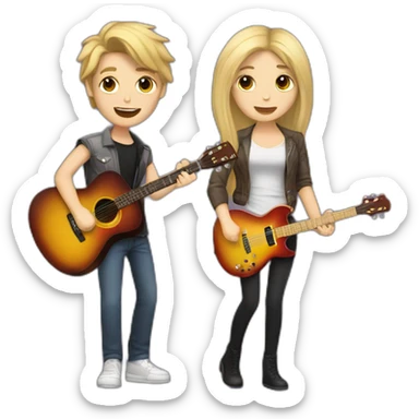 Singer girl with dark hair and blonde guitar player boy. Couple sticker