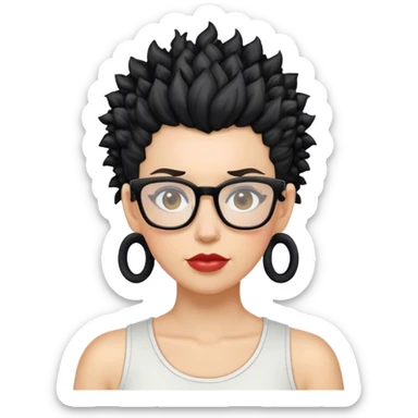 white woman mohawk curly cut black hair with glasses sticker