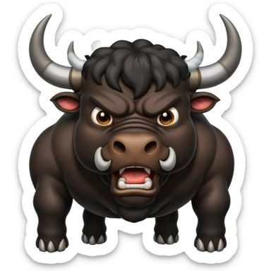 Emoji of an angry black powerful bull with steam coming out of its nose sticker